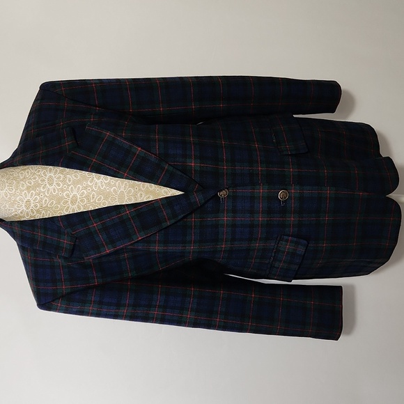 Pendleton Jackets & Blazers - Pendleton Womens Blue Plaid Tartan Wool Flap Pocket Blazer Jacket Career Size 12
